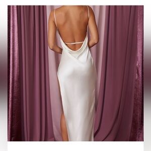 NWT Oh Polly Ivory Satin Backless Cowl Slip Dress SIZE 8